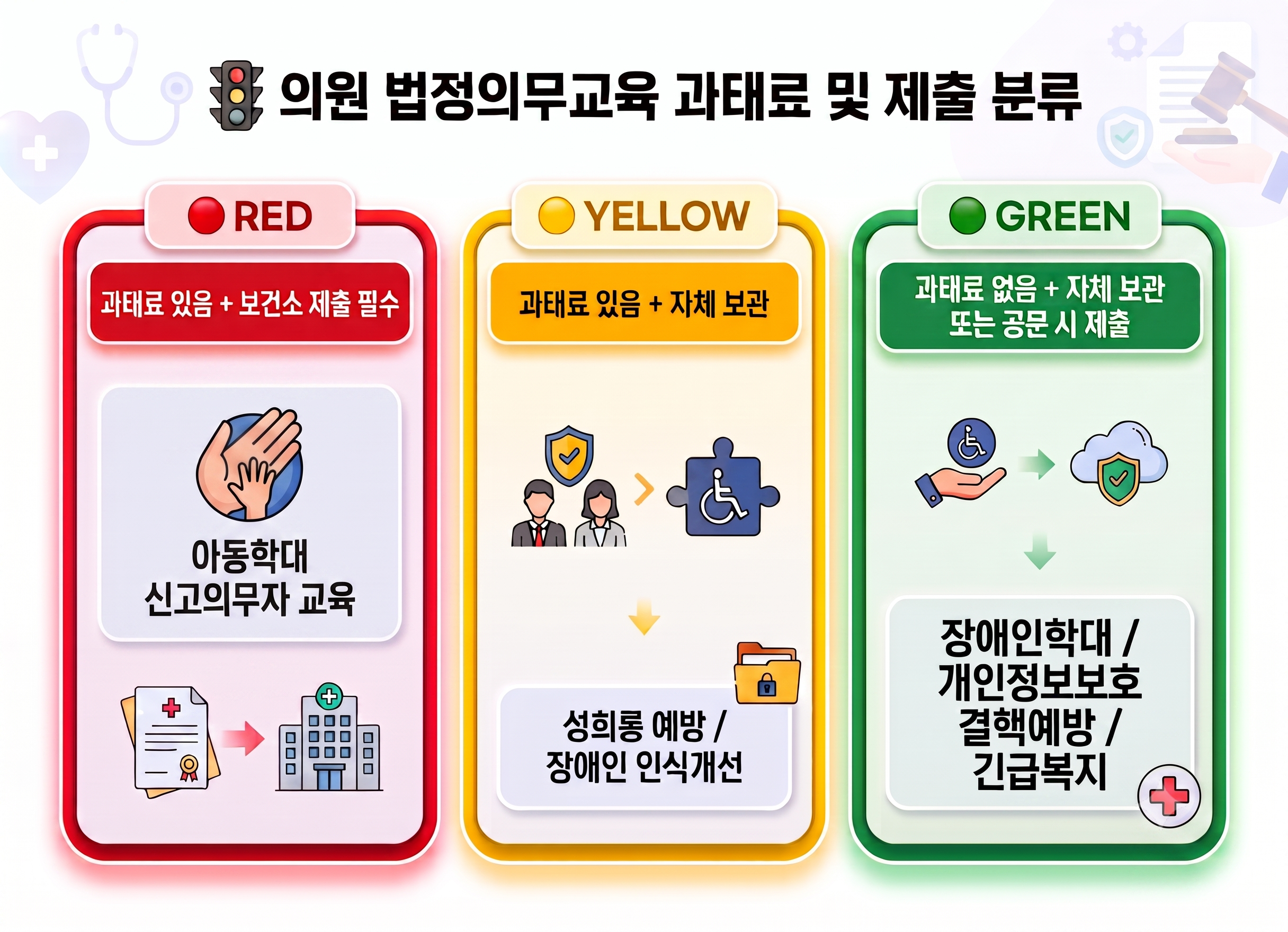 의원 법정의무교육 7가지 과태료 및 제출 여부 분류
